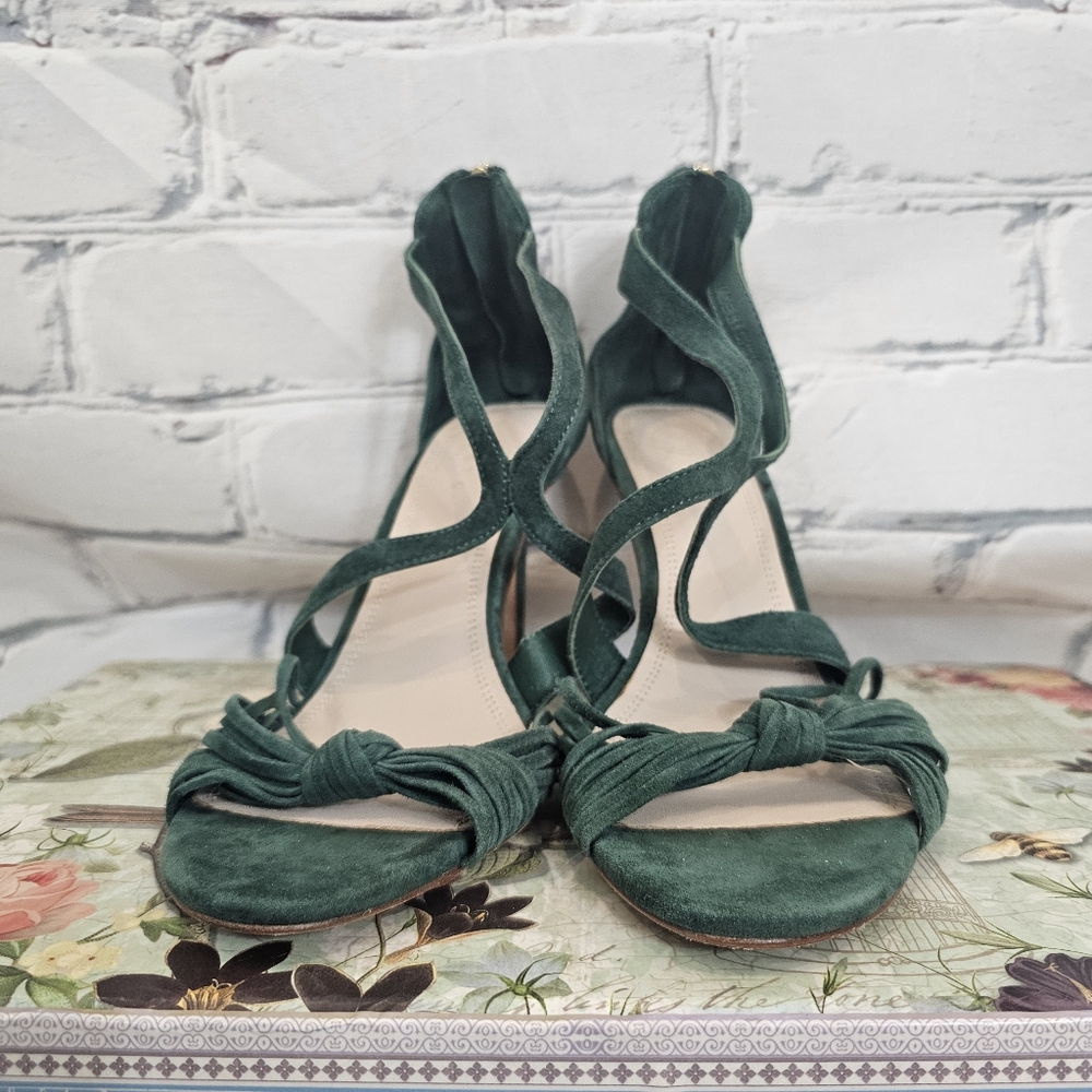 Sandro Elisa Heeled Sandals In Green Suede - Picture 4 of 8